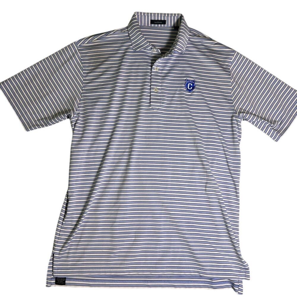 Turtleson Golf Polo Mens Large Blue White Striped Performance Country Club Prep